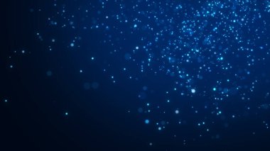 Bokeh etkisindeki toz parçacıkları. Soyut mavi büyü geçmişi. 3d oluşturma.