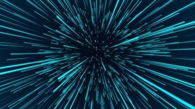 Soyut dairesel ışık hızı arkaplanı. Dinamik mavi çizgiler. Işığın gelecekteki patlaması. Renkli ışınlar hareket halinde. Büyük veri siber uzayı transferi. 3B görüntüleme.