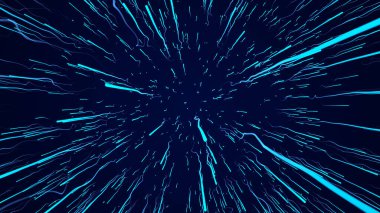 Soyut dairesel ışık hızı arkaplanı. Dinamik mavi çizgiler. Işığın gelecekteki patlaması. Renkli ışınlar hareket halinde. Büyük veri siber uzayı transferi. 3B görüntüleme.