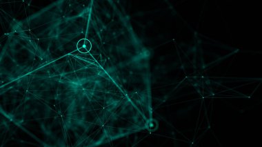 Teknoloji engelleme zinciri ağı bağlantısı. Büyük veri görselleştirmesi. Siber güvenlik geçmişi. Yeşil küp, bloktan oluşuyor. 3B görüntüleme.