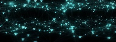 Dijital göstergeleri olan siber ağ bağlantı yapısı. Teknoloji büyük verileri birbirine bağlıyor. Bilim geçmişi. İş için fütüristik fon. 3B görüntüleme.