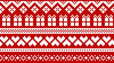 Noel tatili süveteri kusursuz desen. Kırmızı arka planda beyaz süsler. Vektör tasarımı. 