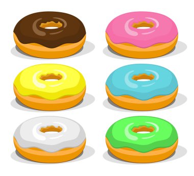 Renkli kremalı donut seti. Vektör tasarımı.