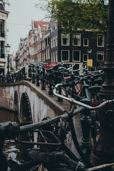 City canal. Bikes on the bridge