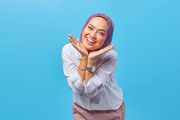 Portrait Beautiful Young Asian Woman Hands Cheeks — Stock Photo, Image