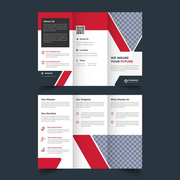 Red Black Corporate Trifold Brochure Design — Stock Vector