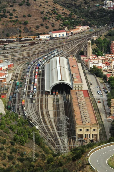 Aerial view train station Portbou in Girona, Costa Brava, Spain