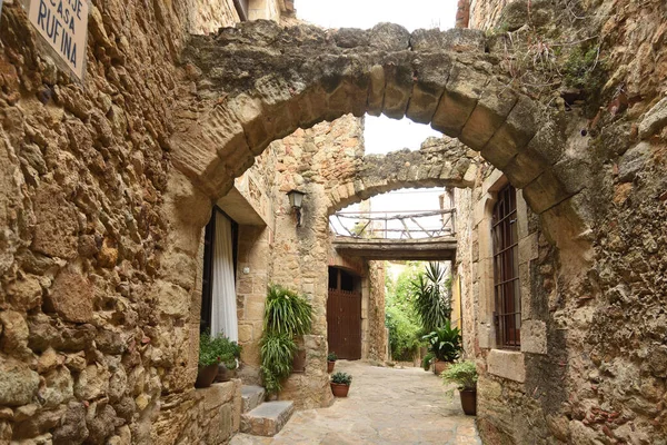 Arco Del Casco Antiguo Del Pueblo Medieval Pals Provincia Girona — Foto de Stock