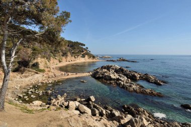 Cala Estreta plajı, Palamos, Costa Brava, Girona ili, Katalonya, İspanya
