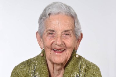 Beyaz üzerine son sınıf bir kadının portresi.