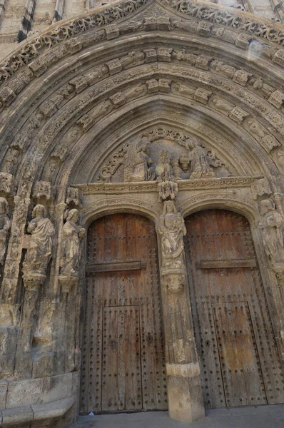 Ingresso Della Chiesa Gotica Barocca Santa Maria Requena Provincia Valencia — Foto Stock