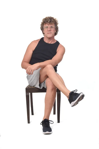 Front View Man Sitting White Background — Stock Photo, Image