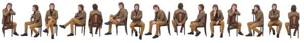 Large Group Same Middle Aged Man Blazer Various Poses Sitting — Stock Photo, Image