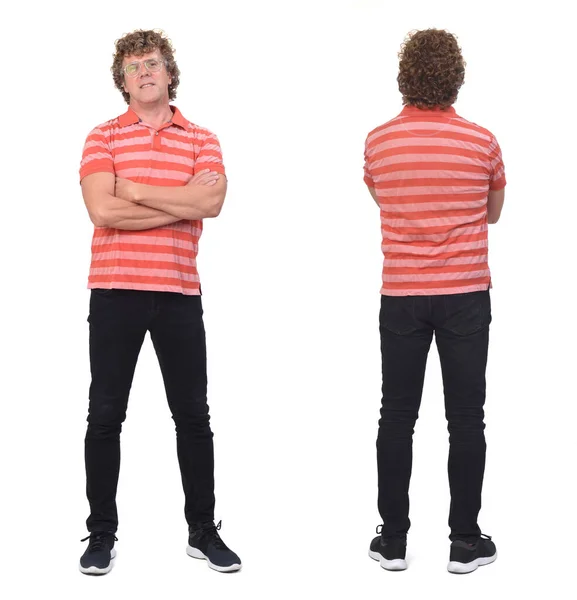 Full Portrait Man Curly Hair White Background Back Front View — Stock Photo, Image