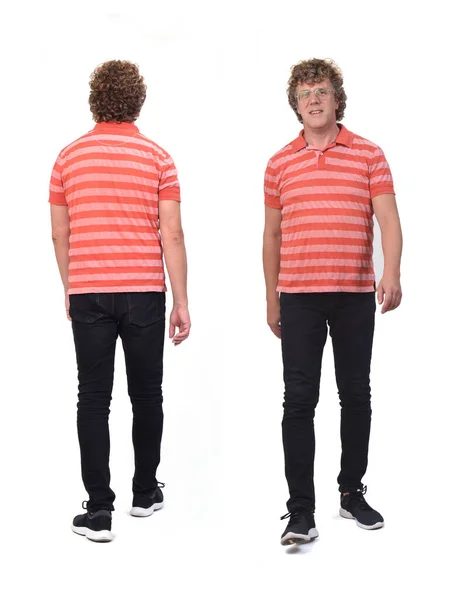 Group Same Man Curly Hair Walking White Background Back Front — Stock Photo, Image