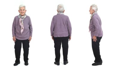 Kıdemli bir kadının arka, yan ve önden görünüşü