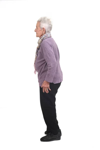 Volledig Portret Van Een Senior Vrouw Profiel Witte Achtergrond — Stockfoto