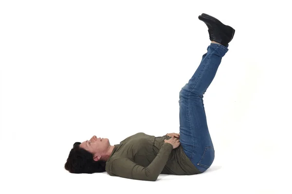 Woman Sitting Floor Legs White Background — Stock Photo, Image