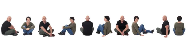 Žena Muž Sedí Podlaze Bílém Pozadí — Stock fotografie