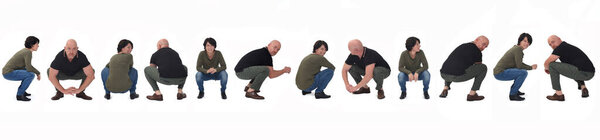 line of a couple sitting on the floor on white background