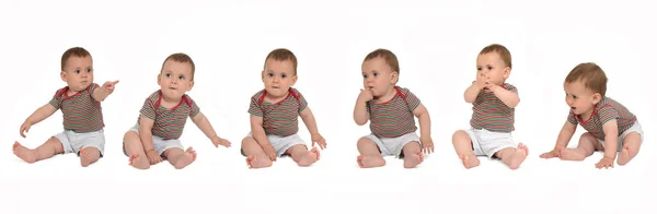 Ten Month Old Baby Sitting Floor Various Poses White Background — Stock Photo, Image