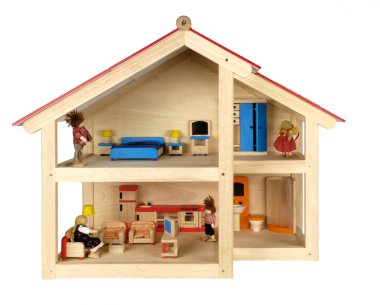 Child's doll house with furniture clipart