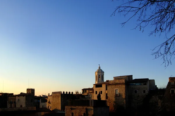 Naplemente Girona, Katalónia, Spanyolország — Stock Fotó