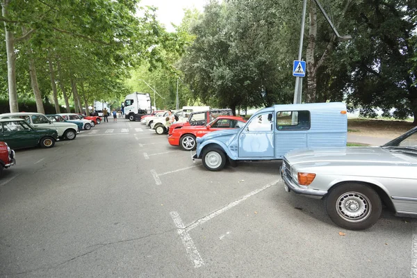 Klasik araba şovu, geçit töreni, park edilmiş arabalar.