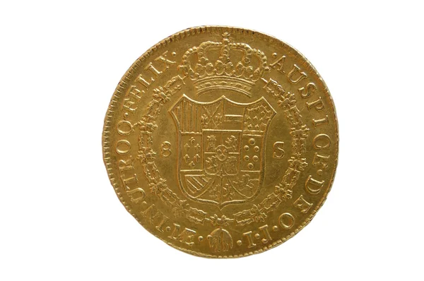 来自西班牙，奥乔埃斯库多上白色孤立金币 — 图库照片