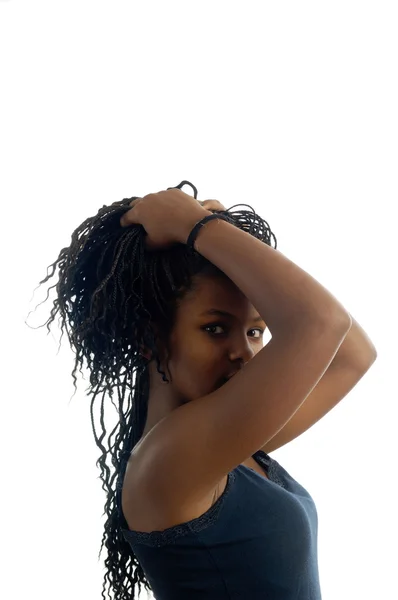 Teen girl touching her hair, — Stock Photo, Image