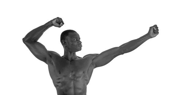 Muskulös svart idrottsman, vit bakgrund — Stockfoto