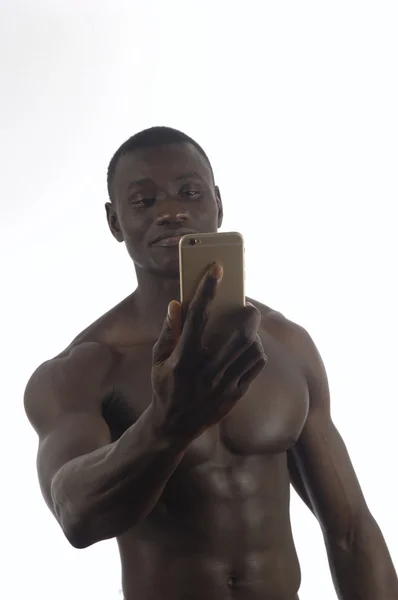 Selfie muž bílé pozadí — Stock fotografie