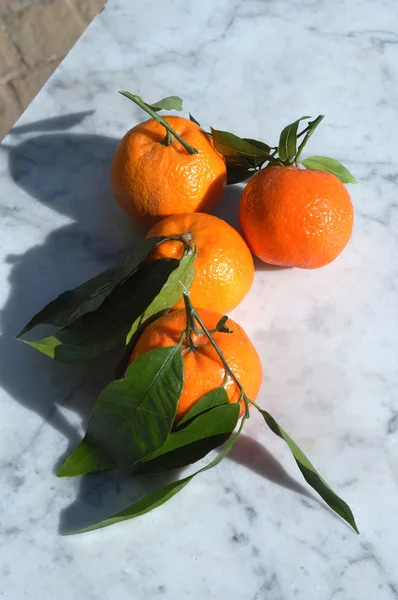 Кілька апельсинових фруктів на мармуровому столі — стокове фото