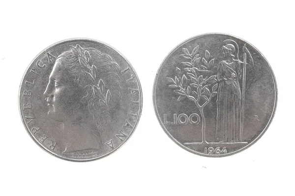 100 líra, 1964-ben olasz pénznem — Stock Fotó