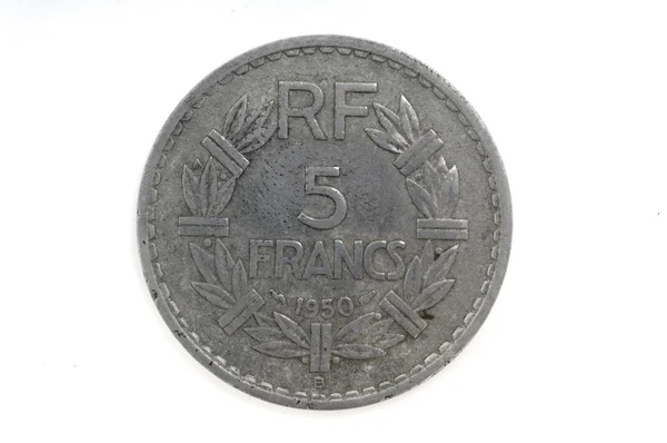 Egy francia pénzérme, öt frankot, 1950-től. — Stock Fotó