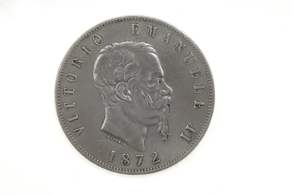 5 liras Victorio Emanuele Ii, italienska mynt 1872 — Stockfoto