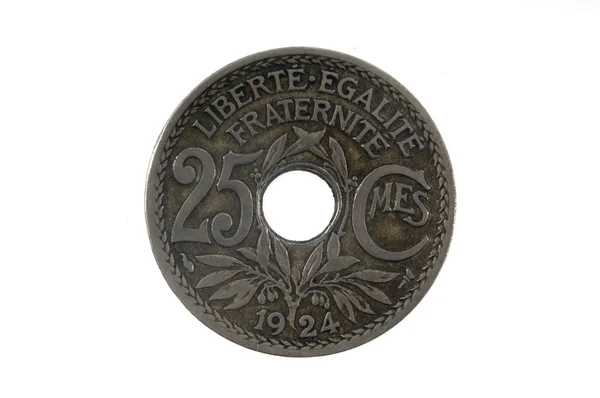 フランスの 20 世紀の通貨 25 セント、1924 — ストック写真