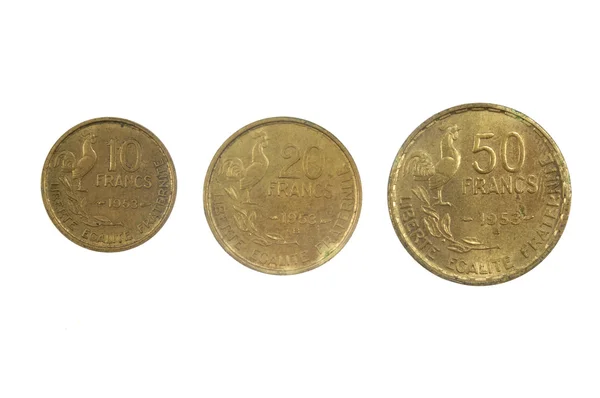 Fransk valuta för 1900-talet 10, 30 och 50 fr. — Stockfoto