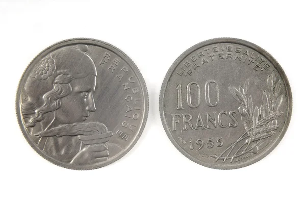 A huszadik század 100 frankot 1955-ben francia pénznem — Stock Fotó