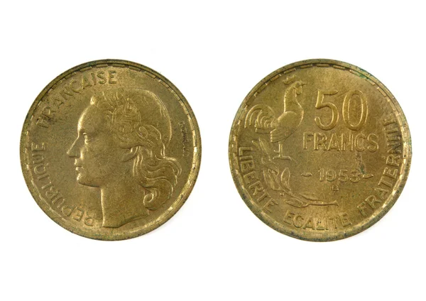 Γαλλικά νόμισμα του εικοστού αιώνα 50 Φράγκο του 1953 — Φωτογραφία Αρχείου