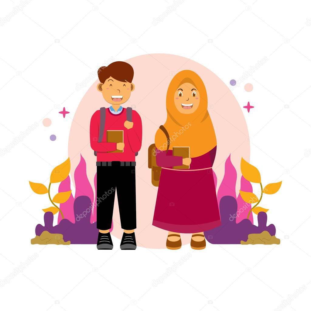 illustration vector graphic of a student couple. Suitable for sticker characters, clipart, drawing books, and all digital printing media.