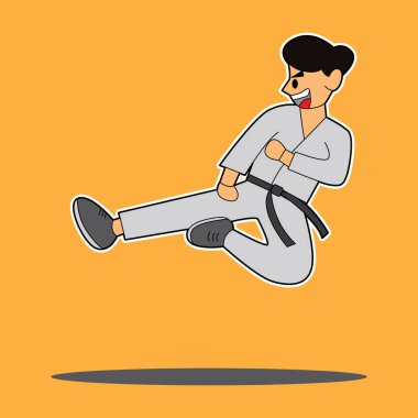 Karate çalışan bir çocuğun çizim vektör grafiği. Clipart vektörü, çıkartma atleti, oyun karakterleri 2D, çizim kitabı vs. için uygun