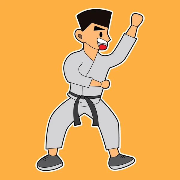 Illustrazione Grafica Vettoriale Uomo Piedi Con Indosso Karate Bianco Adatto — Vettoriale Stock