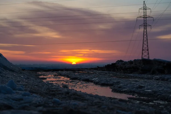 The winter landscape with on the background of a sunset. — Stock Photo, Image