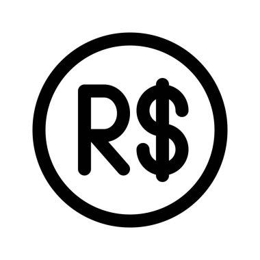 Brezilya Real para biriminin görsel vektör grafik simgesi. Satır biçimi simgesi. Beyaz arkaplanda vektör çizimi izole edildi. Web sitesi veya uygulama tasarımı için mükemmel.