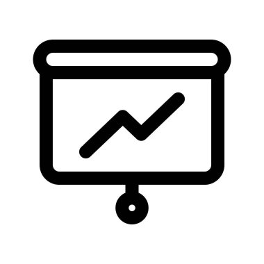 Sunum simgesinin görsel vektör grafiği. Satır biçimi simgesi. Beyaz arkaplanda vektör çizimi izole edildi. Web sitesi veya uygulama tasarımı için mükemmel.