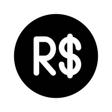 Brezilya Real para biriminin görsel vektör grafik simgesi. Katı Biçim Simgesi. Beyaz arkaplanda vektör çizimi izole edildi. Web sitesi veya uygulama tasarımı için mükemmel.