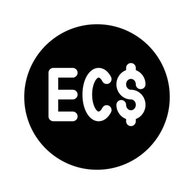 Doğu Karayip Doları para biriminin görsel vektör grafik simgesi. Katı Biçim Simgesi. Beyaz arkaplanda vektör çizimi izole edildi. Web sitesi veya uygulama tasarımı için mükemmel.