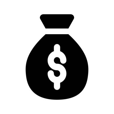 Para Torbası Simgesi 'nin resimleme vektör grafik simgesi. Katı Biçim Simgesi. Beyaz arkaplanda vektör çizimi izole edildi. Web sitesi veya uygulama tasarımı için mükemmel.