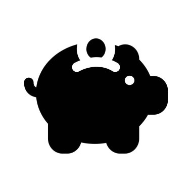 Piggy Bank Simgesi 'nin görsel vektör grafik ikonu. Katı Biçim Simgesi. Beyaz arkaplanda vektör çizimi izole edildi. Web sitesi veya uygulama tasarımı için mükemmel.